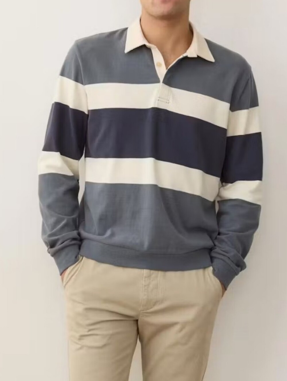 Marine Layer Men’s Long-Sleeve Sueded  Rugby Polo In Stormy Weather Colorblock